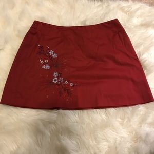 Express red floral mini skirt